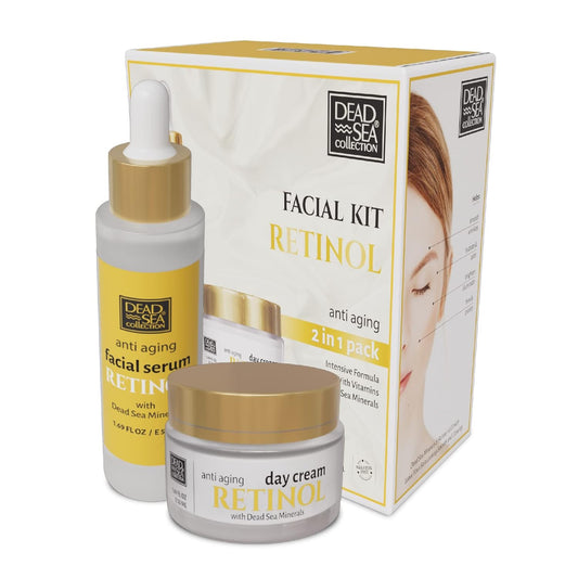 Dead Sea Collection Facial Kit Retinol - Day Cream (1.69fl.oz/50ml jar) & Facial Serum (1.69fl.oz/50ml bottle) - Pure Dead Sea Minerals - Anti-Wrinkle Hydration Smooth and Moisturized Skin