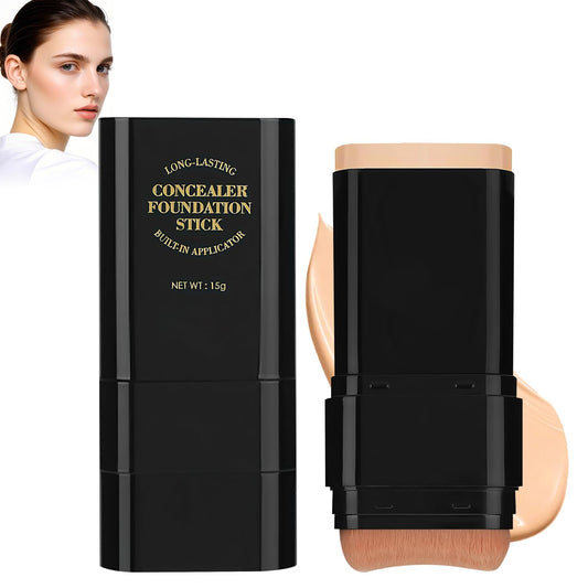 2PCS Long-Lasting Concealer Foundation Stick, Full Coverage Foundation Stick, 2-in-1 Contouring foundation with Brush, Cover Blemishes for All Skin Types (04#Wheat)