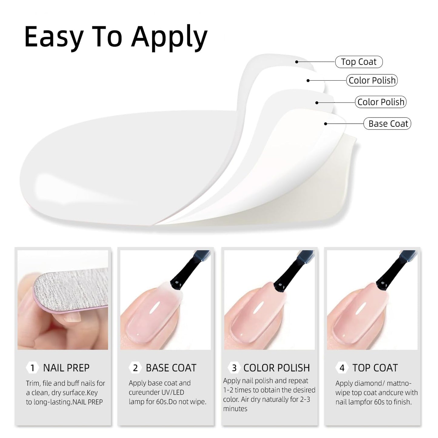 Major Dijit Base and Top Coat Nail Polish Set, 2Pcs No Wipe Shiny Top Coat for Fingernail Air Dry Clear Nail Polish Long Lasting Nail Protective DIY at Home (Base Coat Shiny Top Coat, 10 ML)