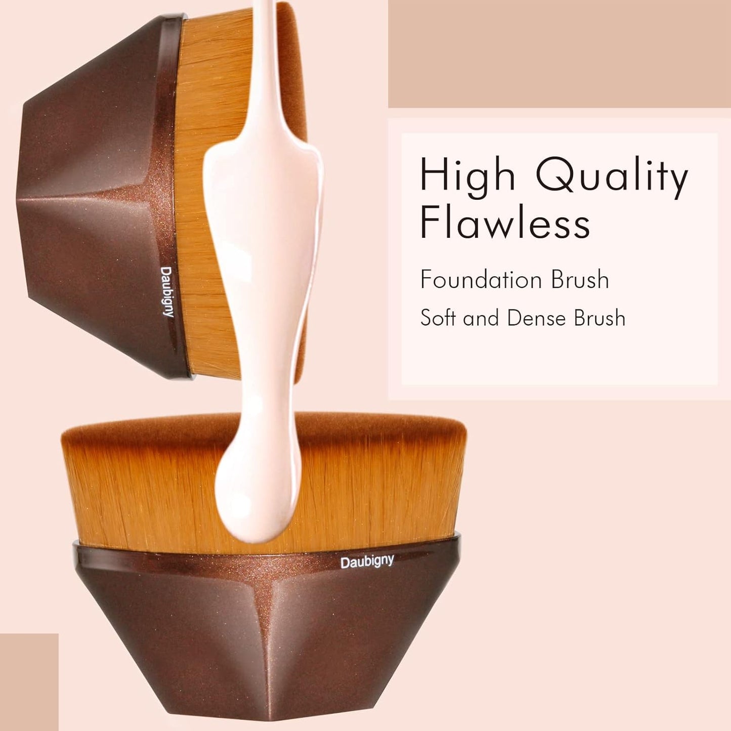 Foundation Makeup Brush Flat Top Kabuki Hexagon Face Blush Liquid Powder Foundation Brush for Blending Liquid, Cream or Flawless Powder Cosmetics with Bonus Protective Case (Champagne)