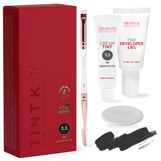 RB RENATA BEAUTY Tint Kit – Cream Hair Dye Kit with Developer and Application Brush for Spot Coloring - Covers Gray Hairs, Smudge-Proof, Long-Lasting Up to 4 Weeks, 20 Applications [Graphite]