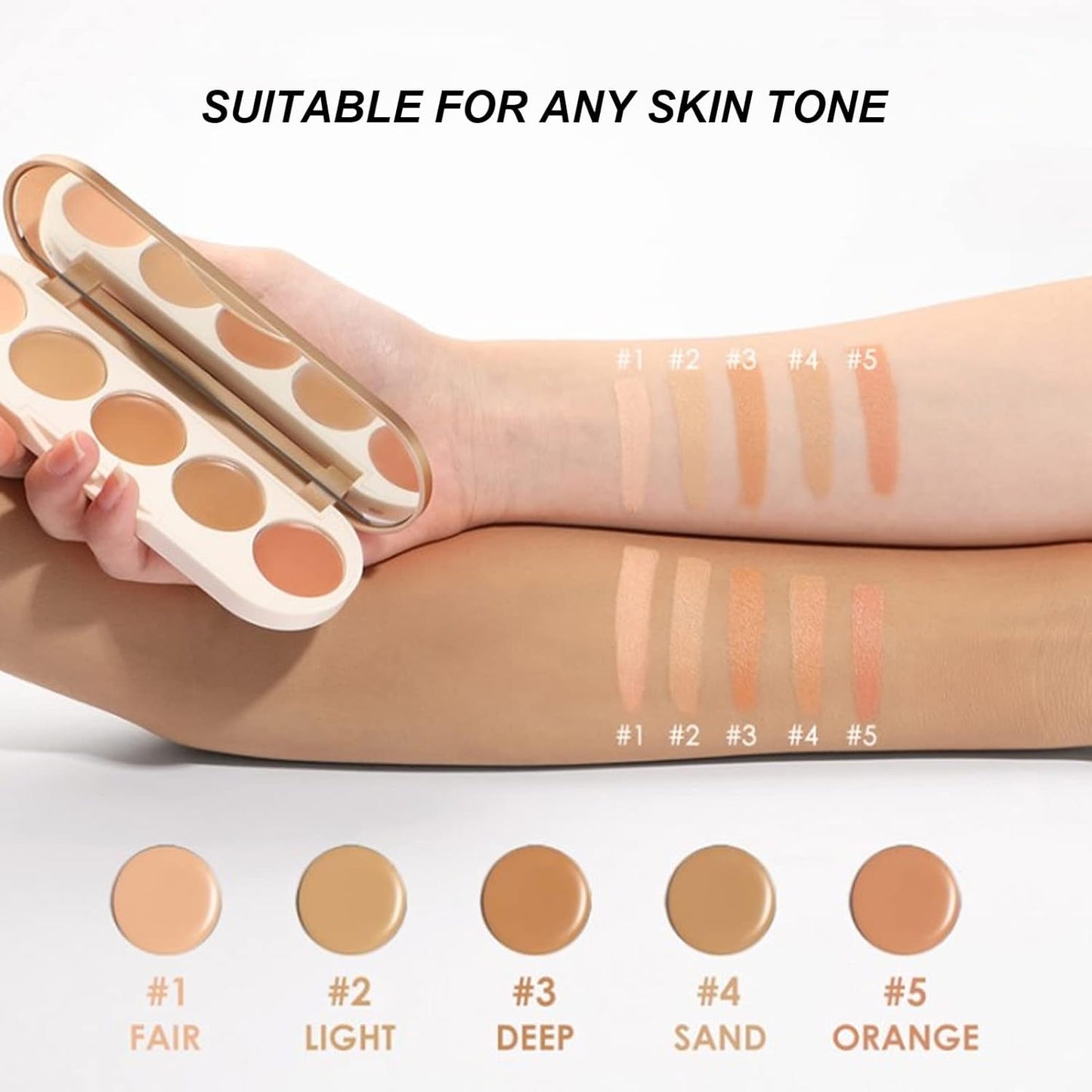 Waterproof Concealer Palette, High Coverage, Professional Long Lasting Multipurpose Bronzer Palette with 5 Colors