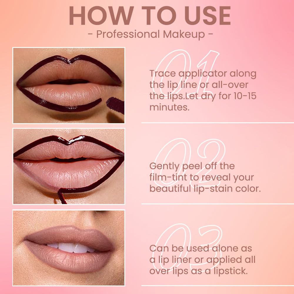 Matte Liquid Lip Stain Peel Off Lip liner Tattoo, Brownish Red Matte Peel Off Lip Stain, Long Lasting Waterproof Lipstick Lip Gloss Stain, Transfer-proof for All Skin Types, 0.12 fl oz 03#