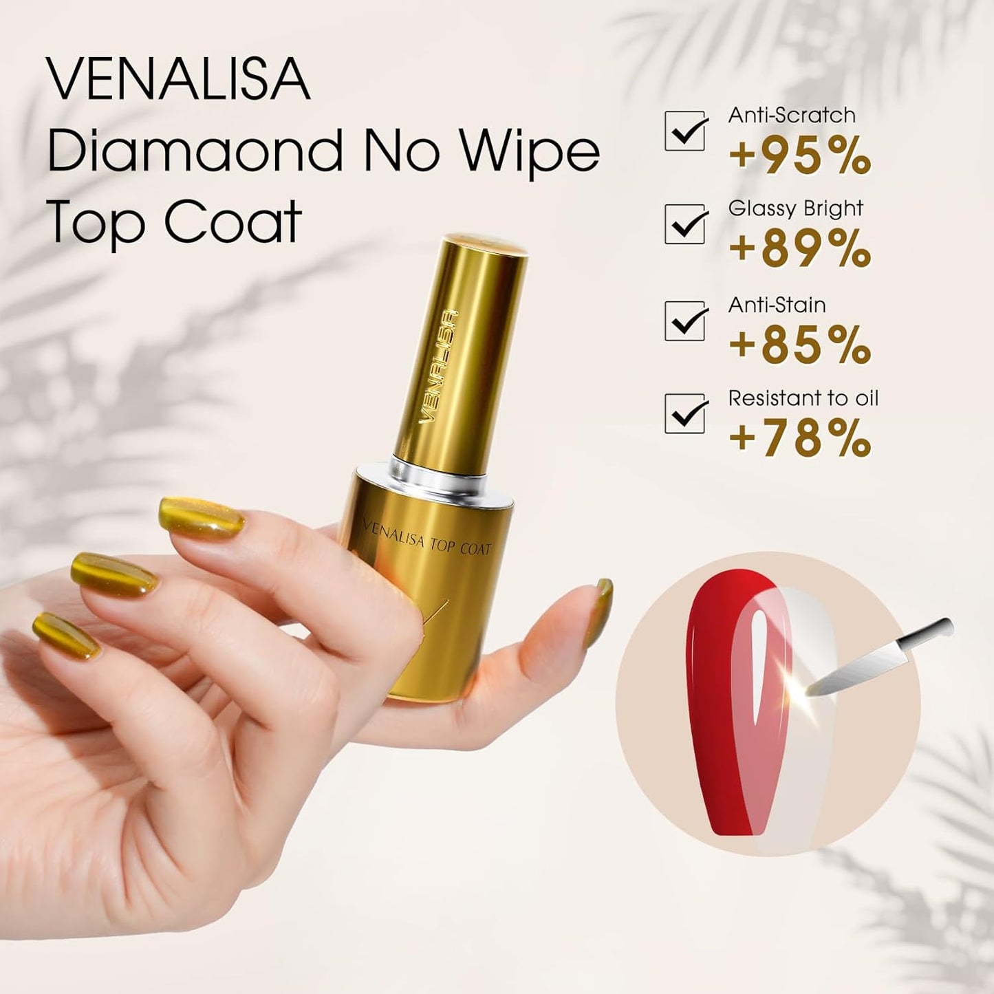 VENALISA 2 Pcs No Wipe Gel Top Coat and Base Coat Set- High Gloss Shiny Base Top Coat Gel Nail Polish Kit, Soak Off Nail Art Home and Professional Manicure