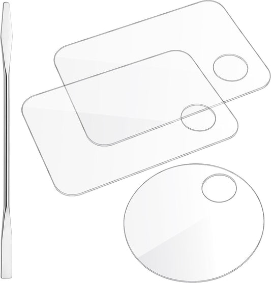 3 Pcs Acrylic Makeup Palette with 3Pcs Makeup Spatula, Makeup Palette Tray Apply for Foundation Eye Shadow Lipsticks Nail Art Professional Pigment Blending