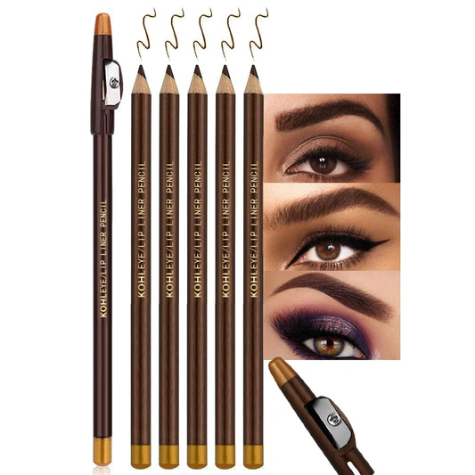 5Pcs Wooden Hard-Core Eyebrow Pencils for Women, Dark Brown Eyebrow and Eyeliner Pencil, Long Lasting Waterproof and Sweat-Proof, Beginner Makeup Brow Pencil, Create a Natural Eye Brow