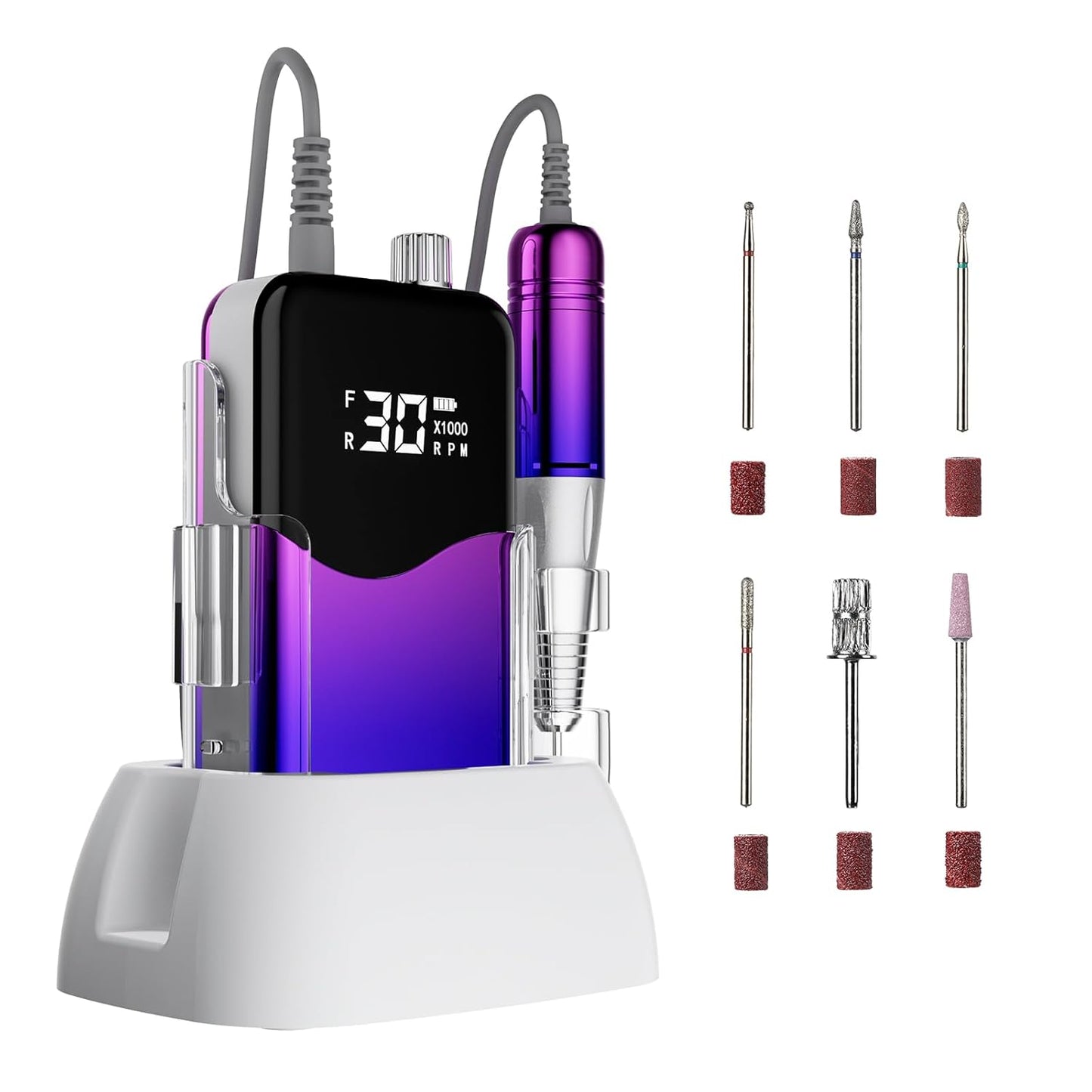 CIVPOWER Nail Drill Professional: 35000RPM Electric Nail File - Portable Rechargeable LED Display Nail Tool Kit- Manicure Pedicure Salon Home DIY (Blue Purple)