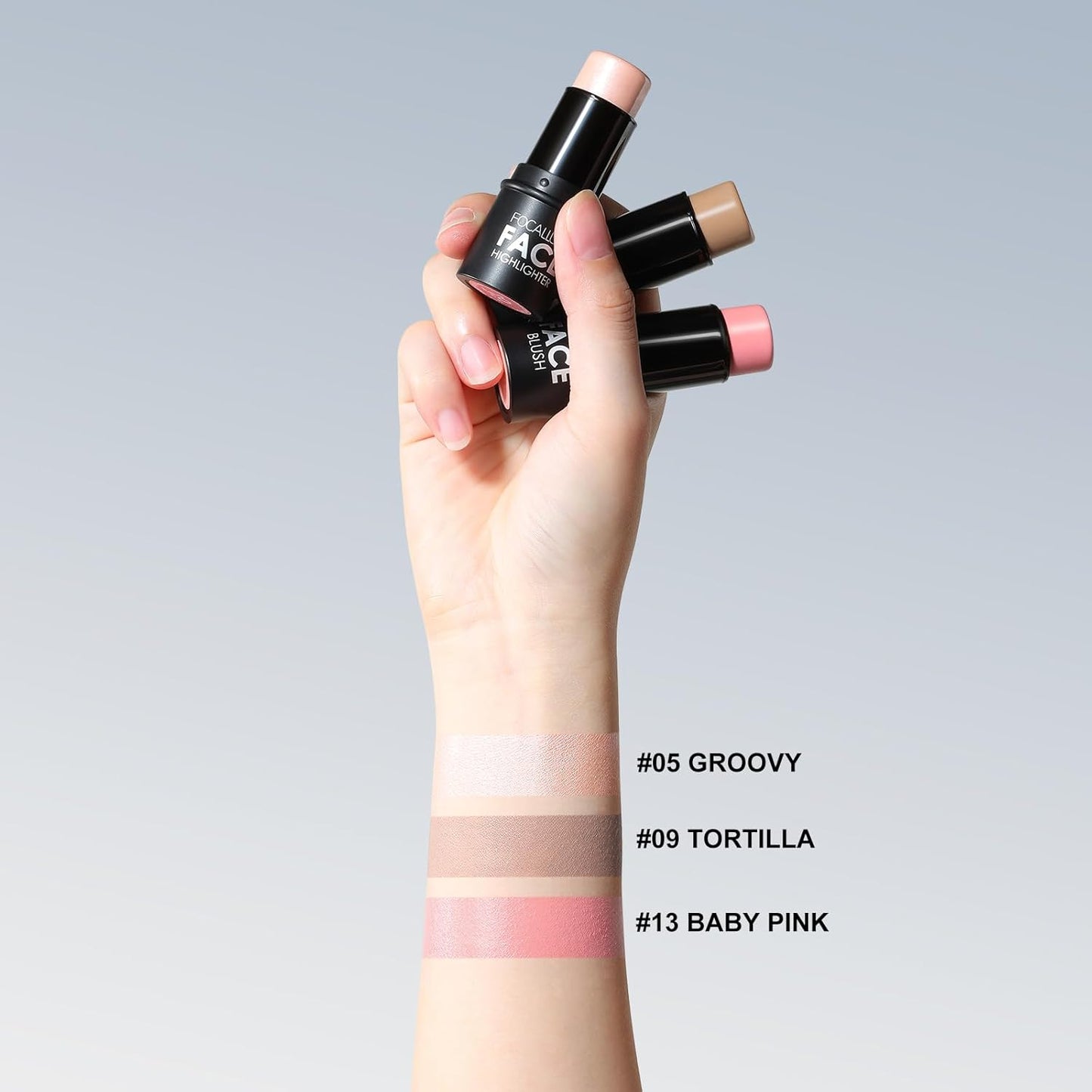 FOCALLURE 3 Pcs Cream Contour Sticks,Shades with Highlighter & Bronzer & Blush,Non-greasy Long-wear Face Contouring Pen,Easy to Sculpt the Face and Create a Lightweight Finishing Makeup,FAIR