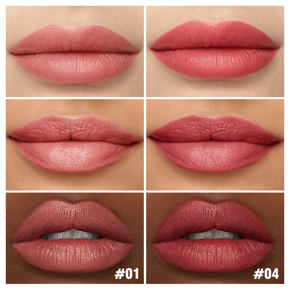 2Pcs Matte Lipstick Crayon Set for Women, Rose Pink Ruby Red 24 Hour Lipstick Lip Liner Pencil, Neutral Lip Stick Lipliner Long Lasting Waterproof Smudge Proof, Vegan & Cruelty-Free, 01+04