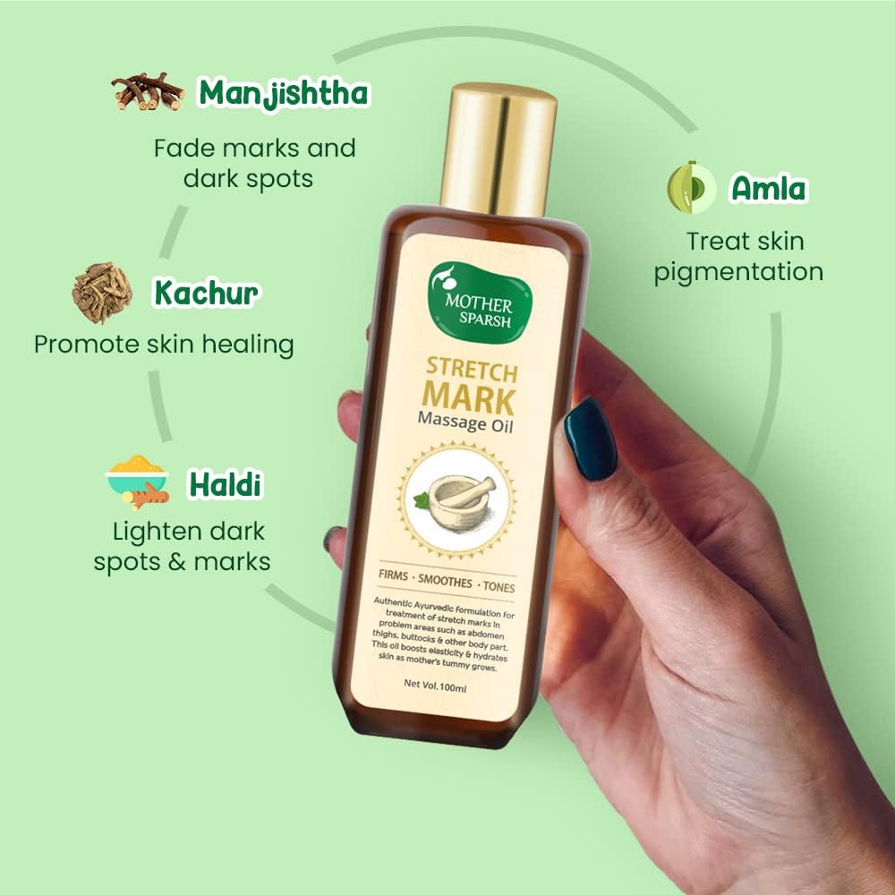 Stretch Mark Massage Oil, 14 Herbal Oils - Kachur, Jiwanti, Peepal and Nariyala, 100ml