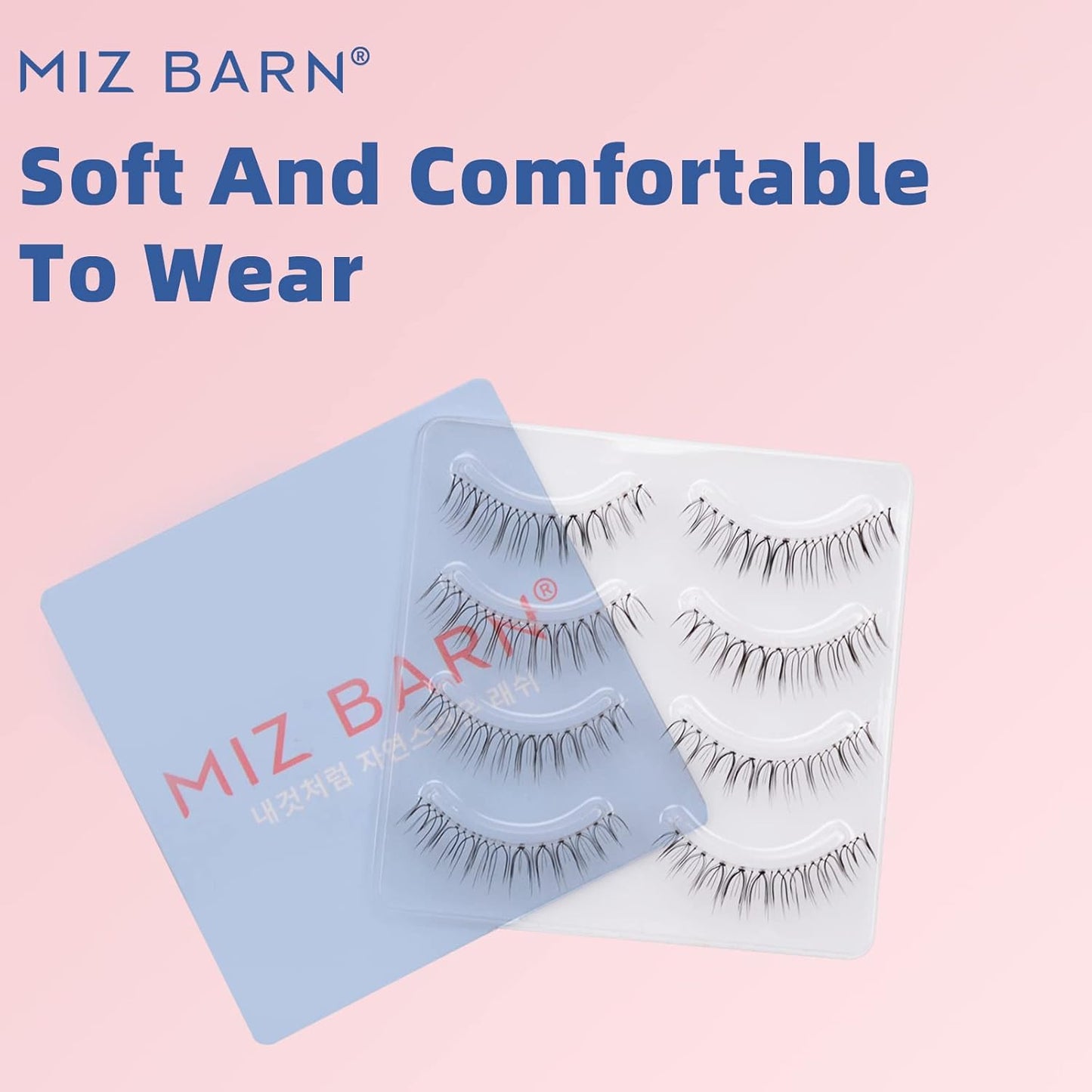Miz Barn Daily Natural Look False Eyelashes,4 Pairs Natural Soft Lightweight Comfortable Short Lashes Clear Band Handmade Luxurious False Eyelashes(A05)