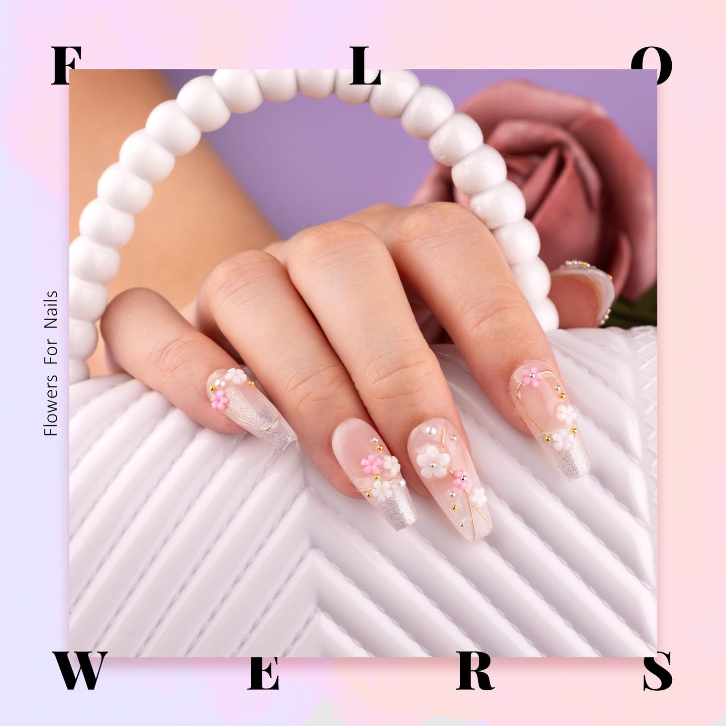 3D Flowers Nail Charms and Gems with Nail Rhinestone Glue Gel, Cute Colorful Acrylic 3D Flowers for Nails with Caviar Beads, Rhinestones for Nails and Gem Glue with Pickup & Dotting Tools