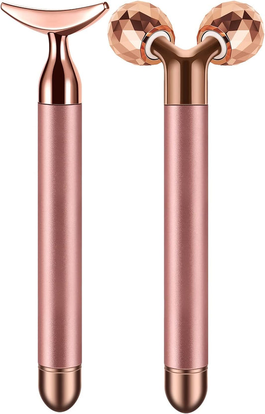 2-in-1 Face Massager Roller Electric Face Roller, 3D Roller and Crescent-Shape Face Massager Kit for Face Skin Care Tools