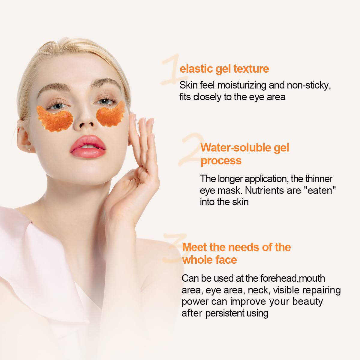 Vitamin C Under Eye Masks for Dark Circles, 6 Pairs Gel Crystal Eye Pads Under Eye Patches for Melanin, Hydrate Shiny Eye Skin, for Dark Circles, Bags, Fine Lines, Eye Tail Winkles (Orange)