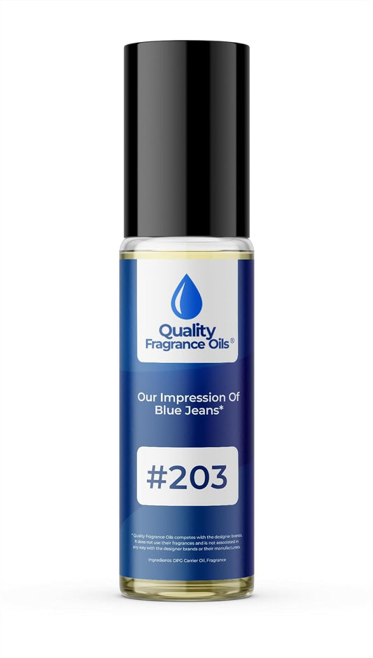 Quality Fragrance Oils' Blue Jeans for Men Impression #203 | Long-Lasting Perfume Oil, Alcohol-Free, Strong Scent, 10ml Roll-On | Affordable Alternative to Designer Fragrances
