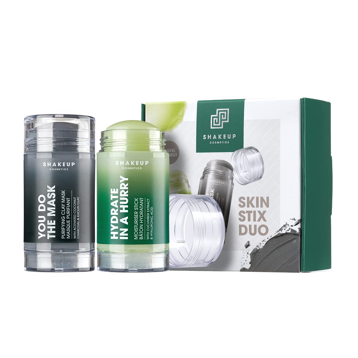 Shakeup - Skin Stix Duo, Mens Skincare Gift Set, Moisturiser Stick + Charcoal Mask Stick, Hydrates and Nourishes Skin, 2 x 35gr