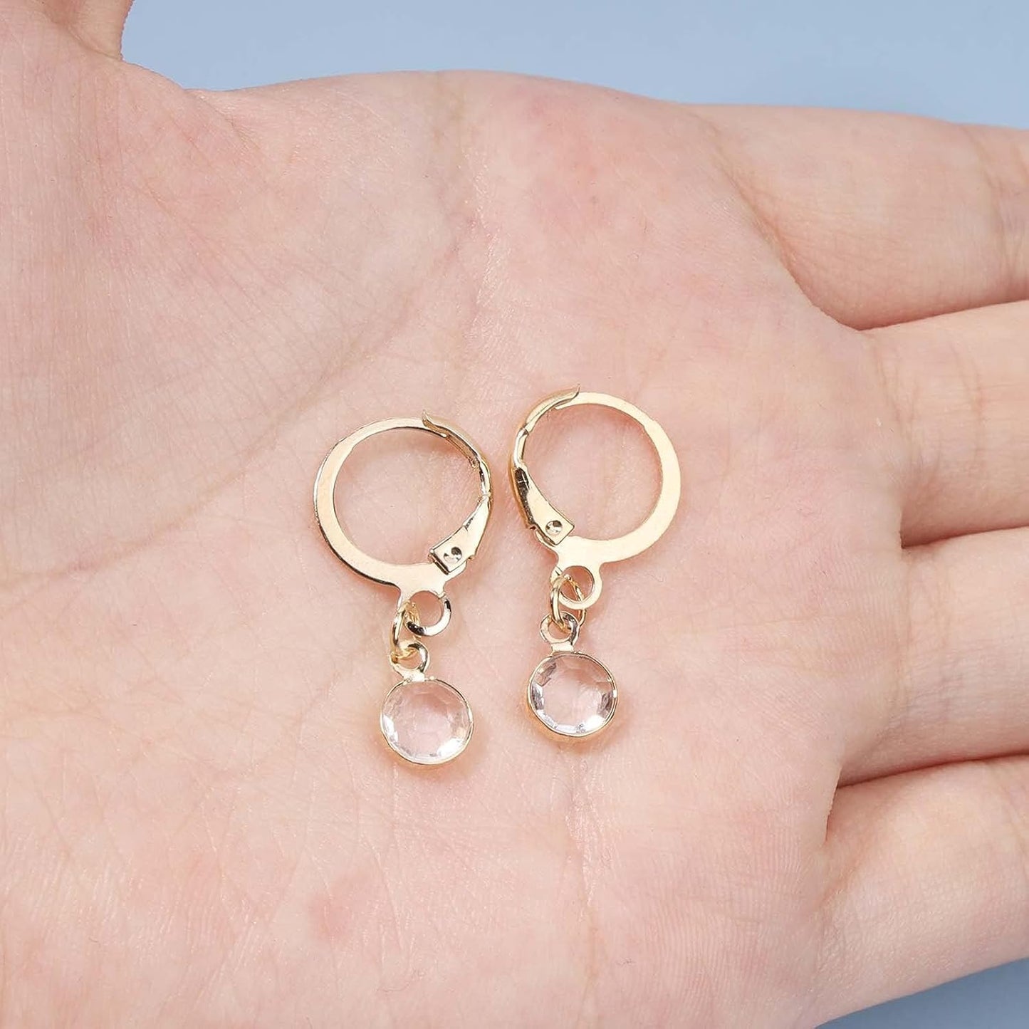 Round Bezel Dangle Earrings Gold Crystal Quartz Earrings Faceted Gemstone Earrings Tiny Circular Leverback Earrings Jewelry for Women and Girls