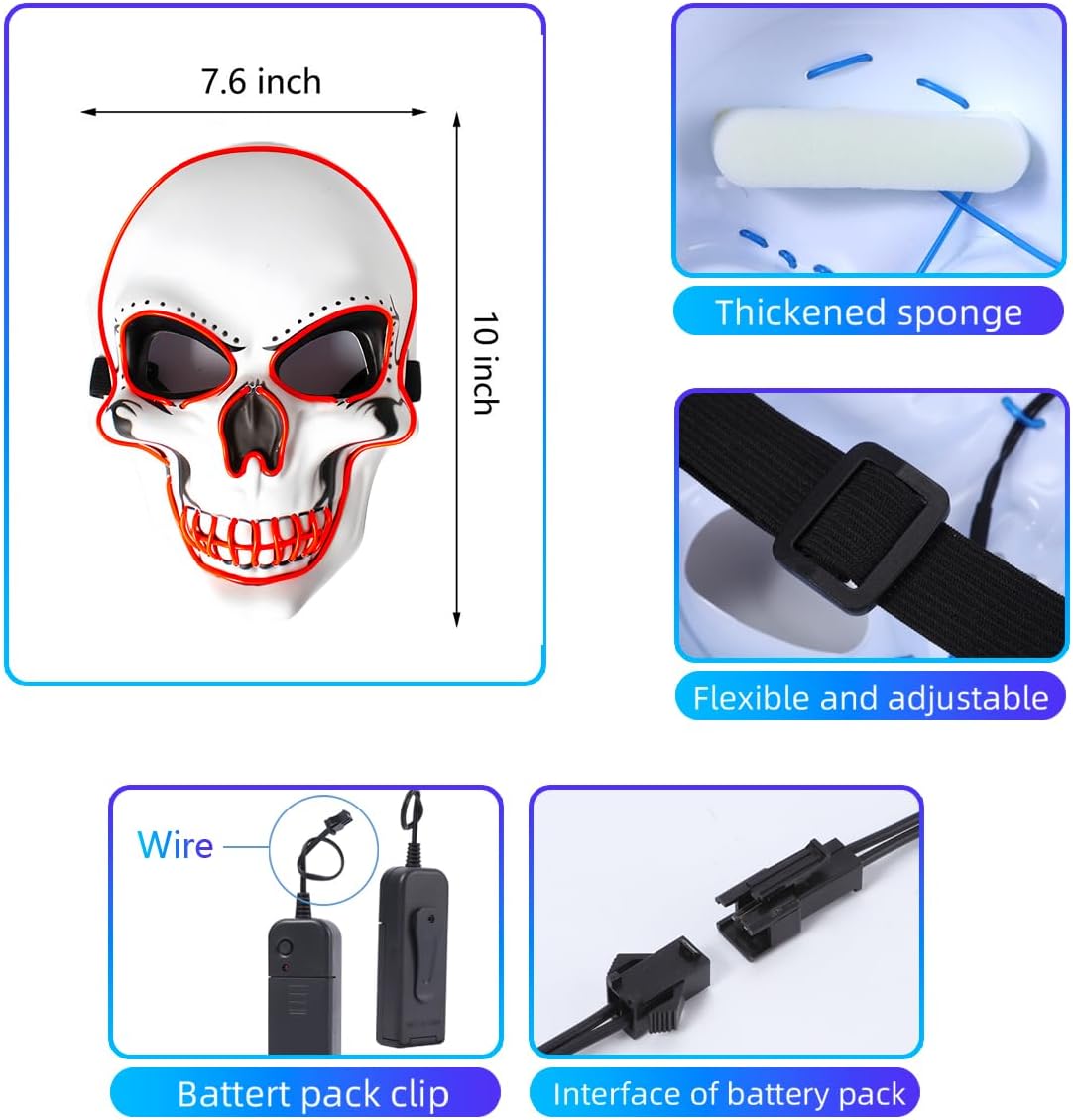 OceanWings Halloween Mask LED Light up Costumes Scary Mask for Party Supplies Favor