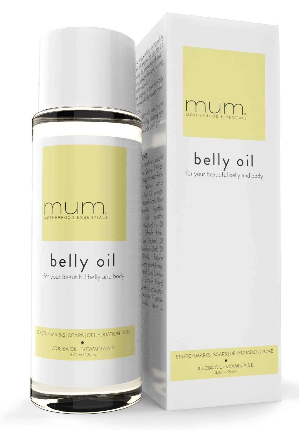 Mum. Motherhood Essentials® Premium Organic Belly Oil (3.42oz), Maternity Stretch Mark Oil,Prevent,Heal Remove Stretch Marks & Scars, Safe For Pregnancy