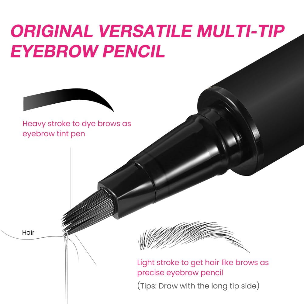 Kaely Microblading Eyebrow Pen with Multiple Fork Tips, Square Brush Magic Eyebrow Contouring Pen Waterproof, 3d Eye Brow Pencils for Women, Create Natural Hair-Like Brows, 104 Black