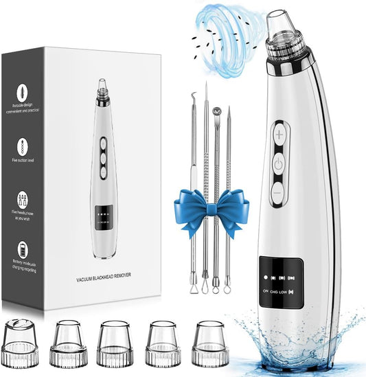 Blackhead Remover Pore Vacuum Upgraded Facial Pore Cleaner Electric Comedone Whitehead Extractor Tool-5 Suction Power,5 Probes,USB Rechargeable Blackhead Vacuum Kit for Women & Men
