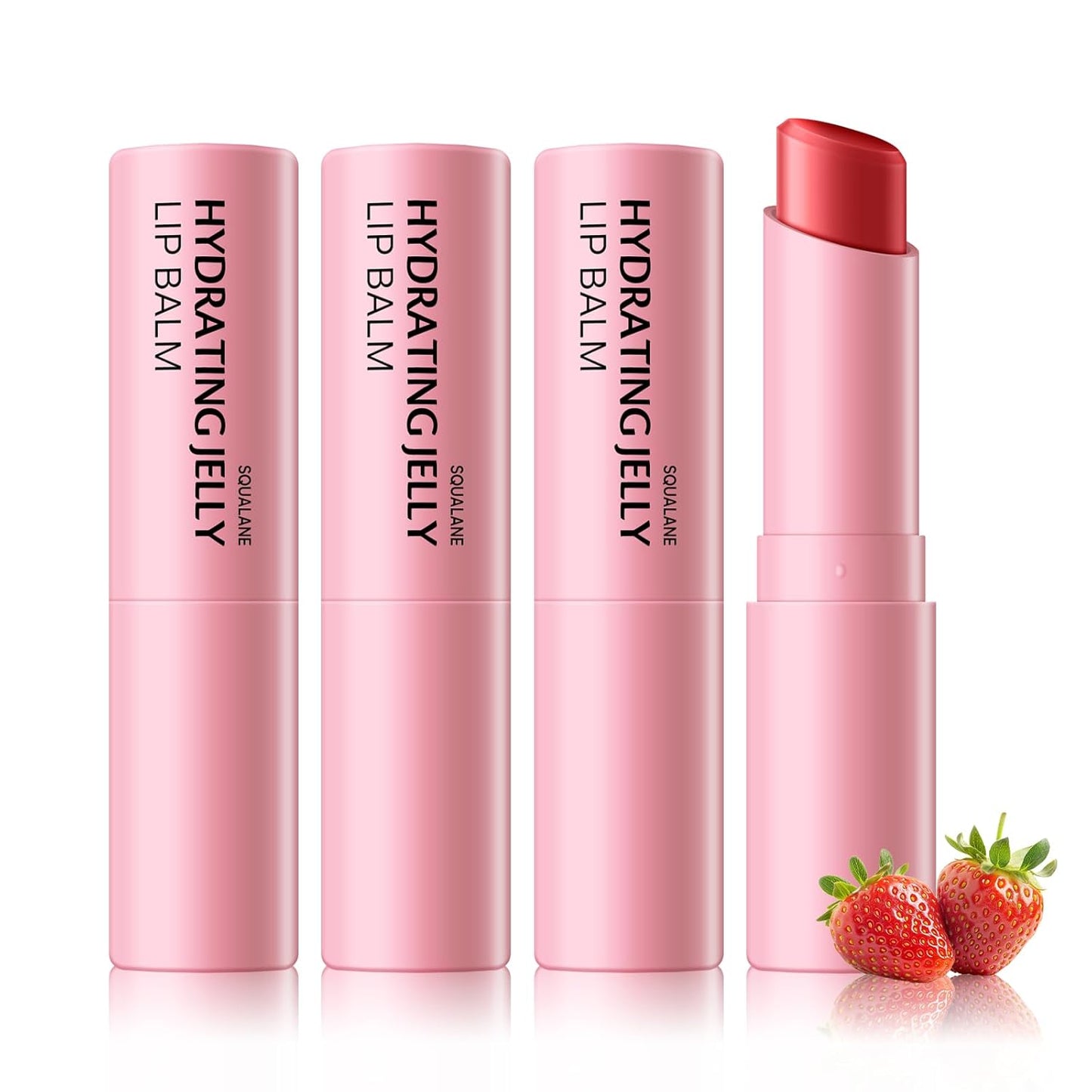 KYDA 3 Pcs Strawberry Moisturizing Lip Balm, Deep Hydrating Tinted Lip Balm, Reduce Fine Lines, Daily Lip Moisturizer for Dry Cracked Lips, with Real Strawberry Extract