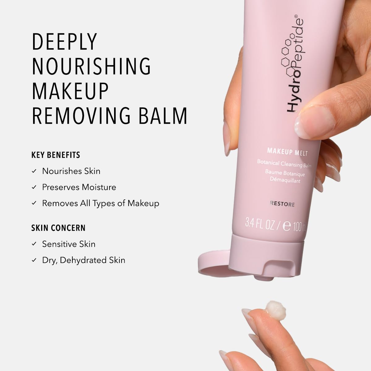 HydroPeptide Makeup Melt, Botanical Cleansing Balm, Restores, Softens and Hydrates Lips, 3.4 Ounce