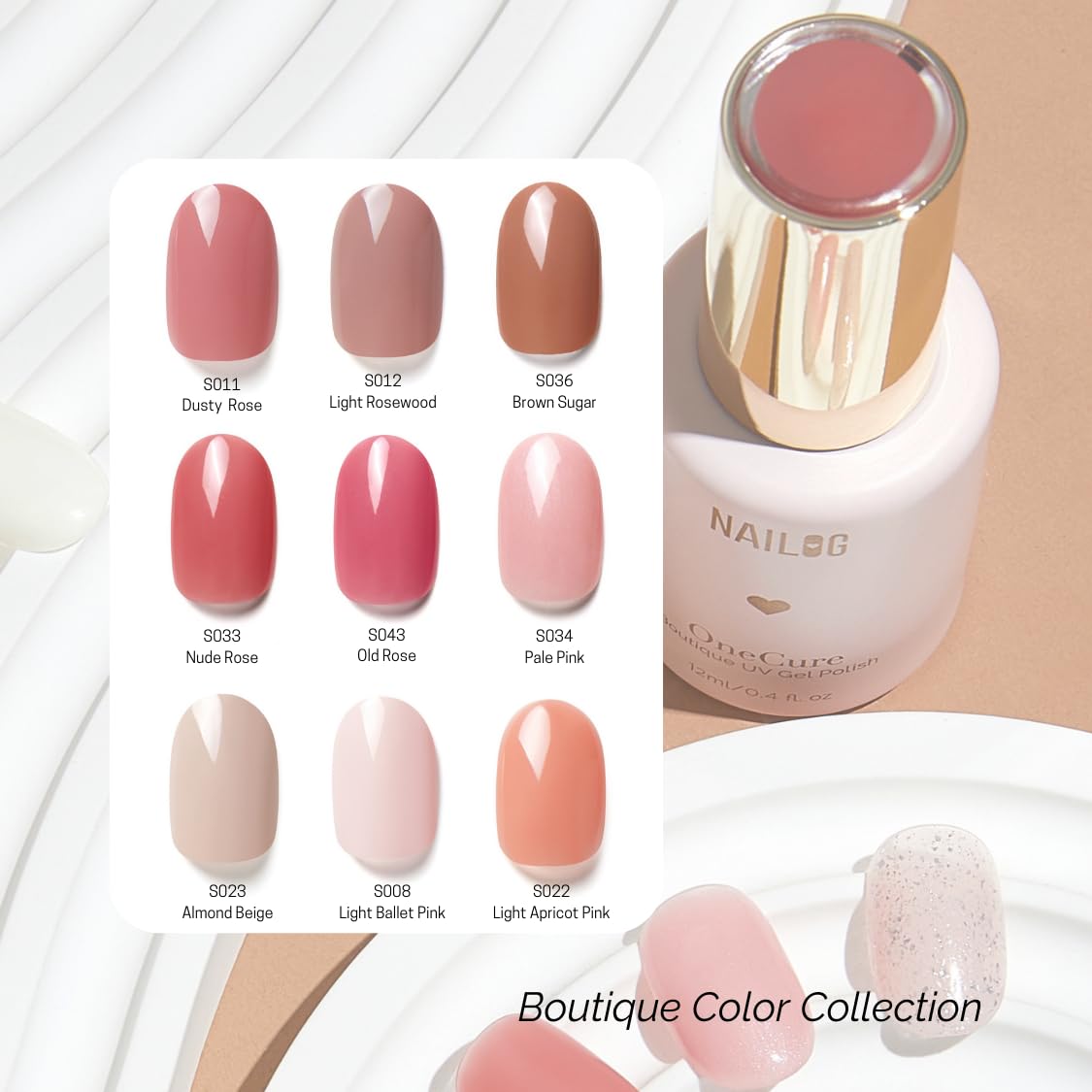 NAILOG One Step Nude Gel Nail Polish 12ml Top Coat Color Gel Base 3-In-1 Formula Soak Off UV Gel Polish for Home DIY & Gifting | Light Rosewood