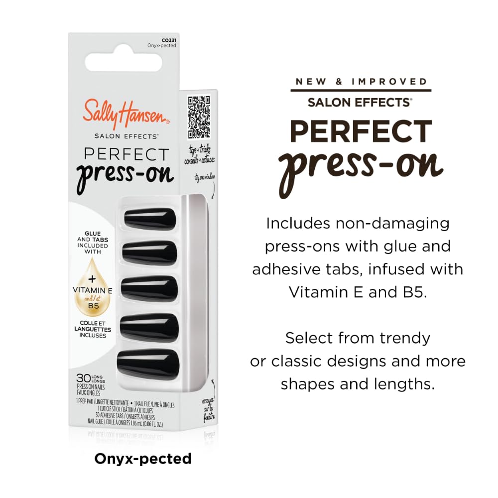 Sally Hansen Instant Cuticle Remover and Salon Effects Perfect Press-On Nails Kit, Nail Glue and 30 Designs