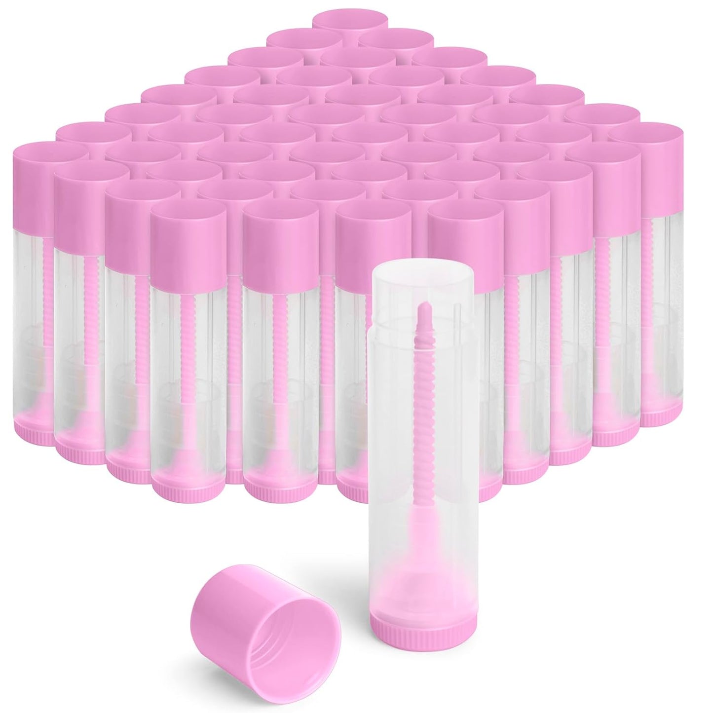 JuLand 50 Pack Empty Lip Balm Containers Bulk 5.5ml - Clear Twist-Up Tubes with Purple Caps, Refillable Chapstick Tube for DIY Lip Balm Making
