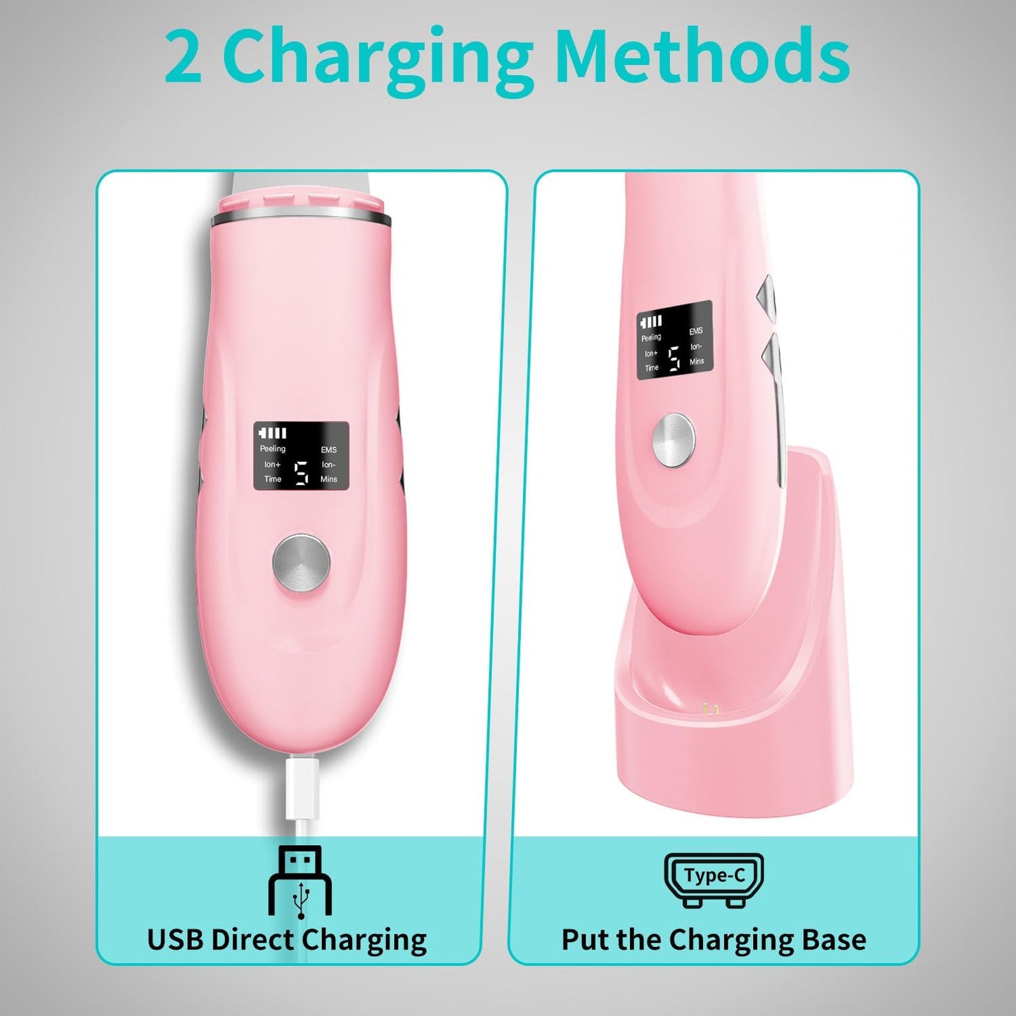 Skin Scrubber Facial Spatula - 4-in-1 Deep Cleansing Tool for Pore Extraction, Fast Charging Dock Blackhead Remover Face Spatula for Facial Skincare Women Gift (Pink)