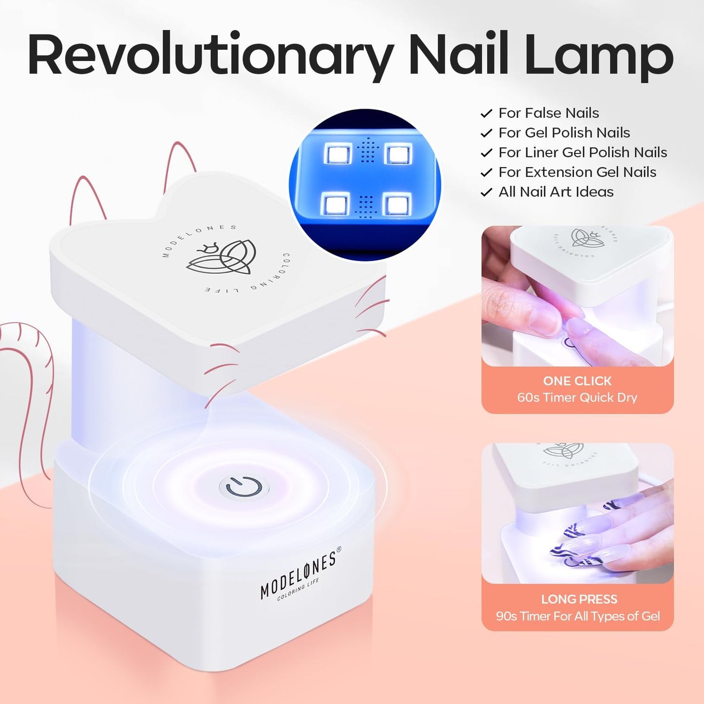 modelones Medium Square Gel Nail Tips Kit, 9-in-One Nail Glue with Portable U V Lamp 216Pcs 12Sizes Pre-Etched Press ons Fake Acrylic Extension Kit DIY Salon Gift for Women