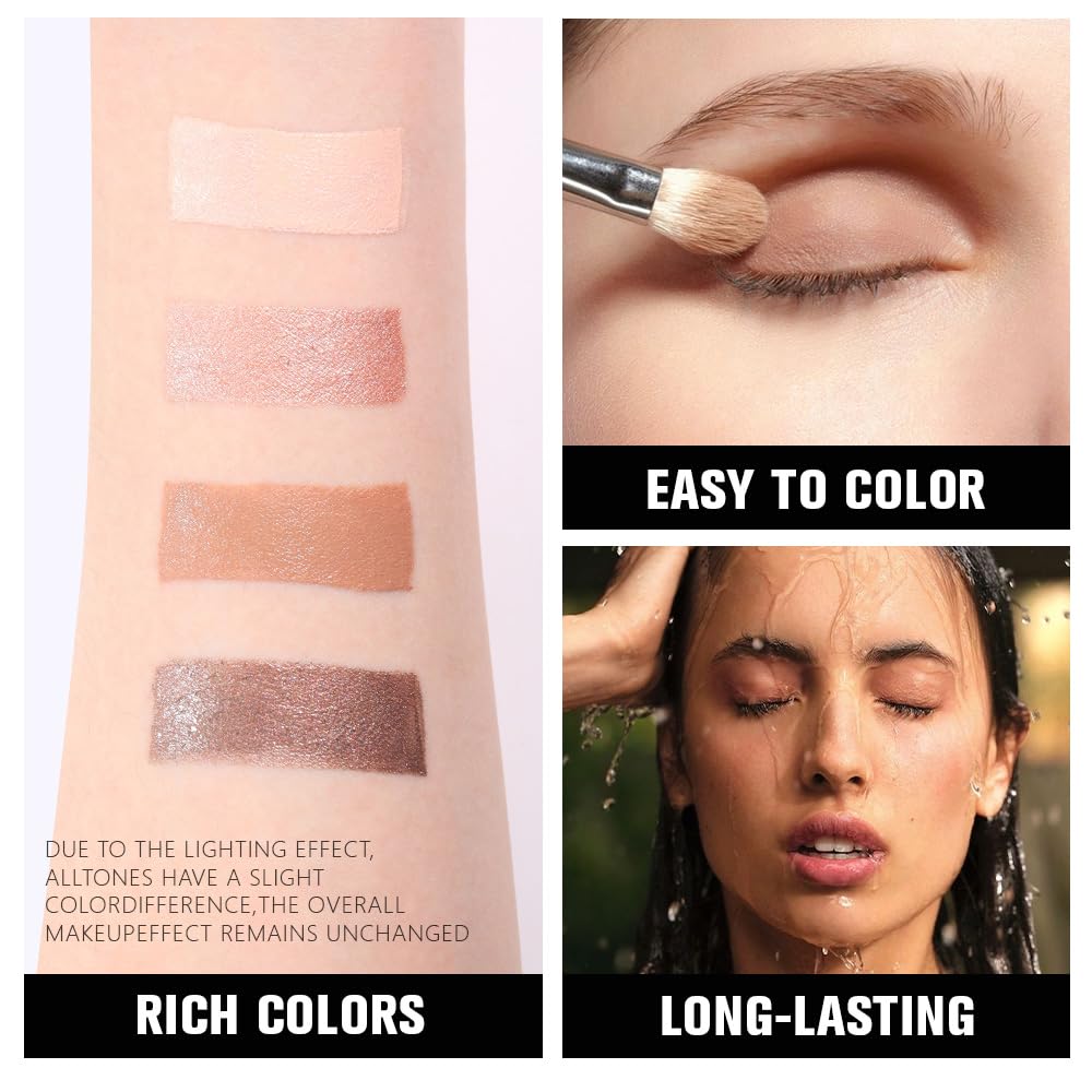 Kaely Cream Eyeshadow Quad, Nude Brown Matte Shimmer Eyeshadow Palette Makeup, Neutral Eye Shadow Palette for Older Women Pigmented Waterproof, sombras para ojos, Blendable, Cruelty-free, 03