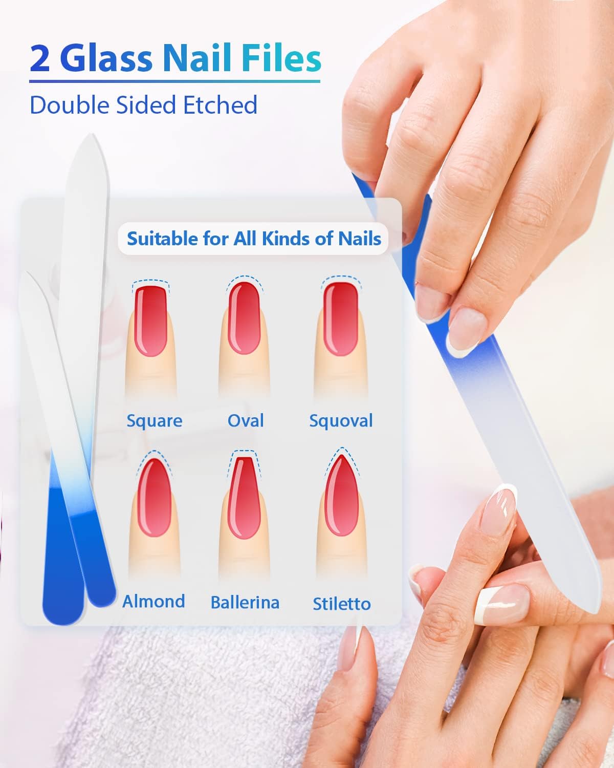 Glass Nail File and Nail Shiner, 4PC Crystal Nail File and Nano Glass Nail Buffer, Premium Set with Case, Professional Manicure Tool Fingernail Czech File for Natural Nail, Gift for Women and Girls