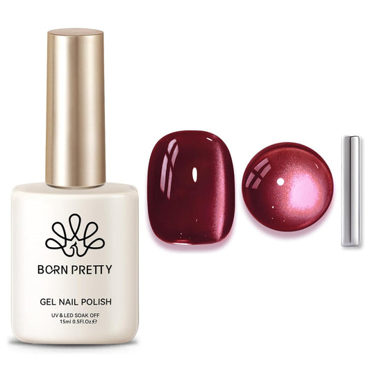 BORN PRETTY Cat Magnetic Eye Gel Nail Polish,Red Wine Jelly Glass Magnetic Gel Polish Glitter Soak Off Nail Art Salon Manicure Home Gift 15ml