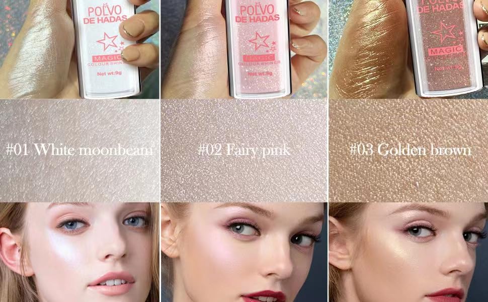 Glitter Powder Highlighter Makeup, Body Brightens the Natural Three-Dimensional Face Blusher Fairy Highlight Patting Powder. (3 Colors(1#.4#.5#))
