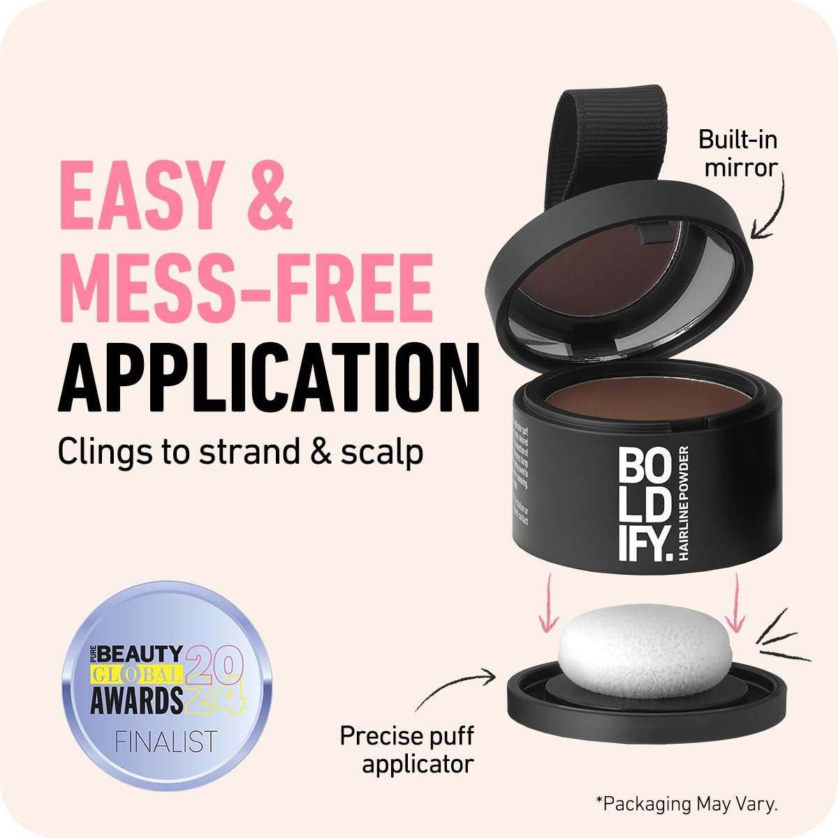 BOLDIFY Hairline Powder (LARGE, 10g) - Root Touch Up Hair Color for Gray Coverage - Bald Spot Concealing Hair Powder for Women & Men - 48-Hour Stain-Proof - Black