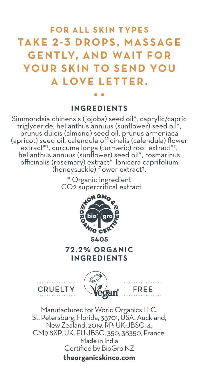 Skin Glow Serum for Face Care - Gua Sha Oil for Glowing Skin with Turmeric Oil for Face Dark Spots Fine Lines & Wrinkles - Hydrating Face Oil for Women's Vegan Organic Skin Care (30mL)