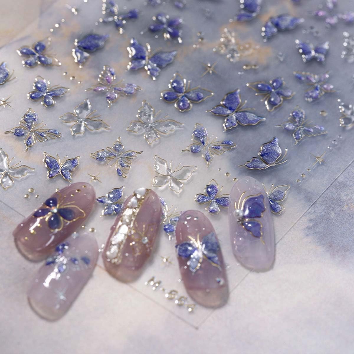 Purple Butterfly Nail Art Stickers Decals Purple Butterfly Nail Decals with Gold Accent 5D Embossed Stickers for Nails Designs Self Adhesive Nail Art Supplies & Decorations for Women Girls 1 Sheet