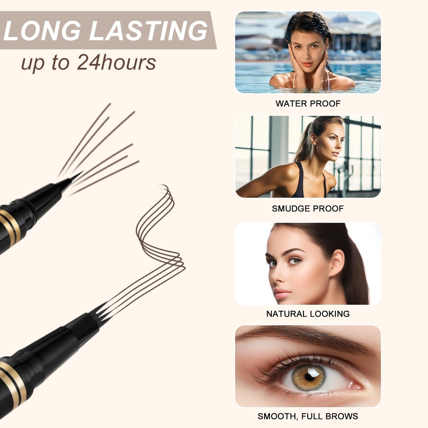 Eyebrow Pen Makeup Kit, with 4 Tip Waterproof Microblading Eyebrow Pencil, Eyeliner, Eyebrow Pomade and Dual-ended Eyebrow Brush, Brow Pencil Eyebrow Kit for Natural Looking - Black Brown