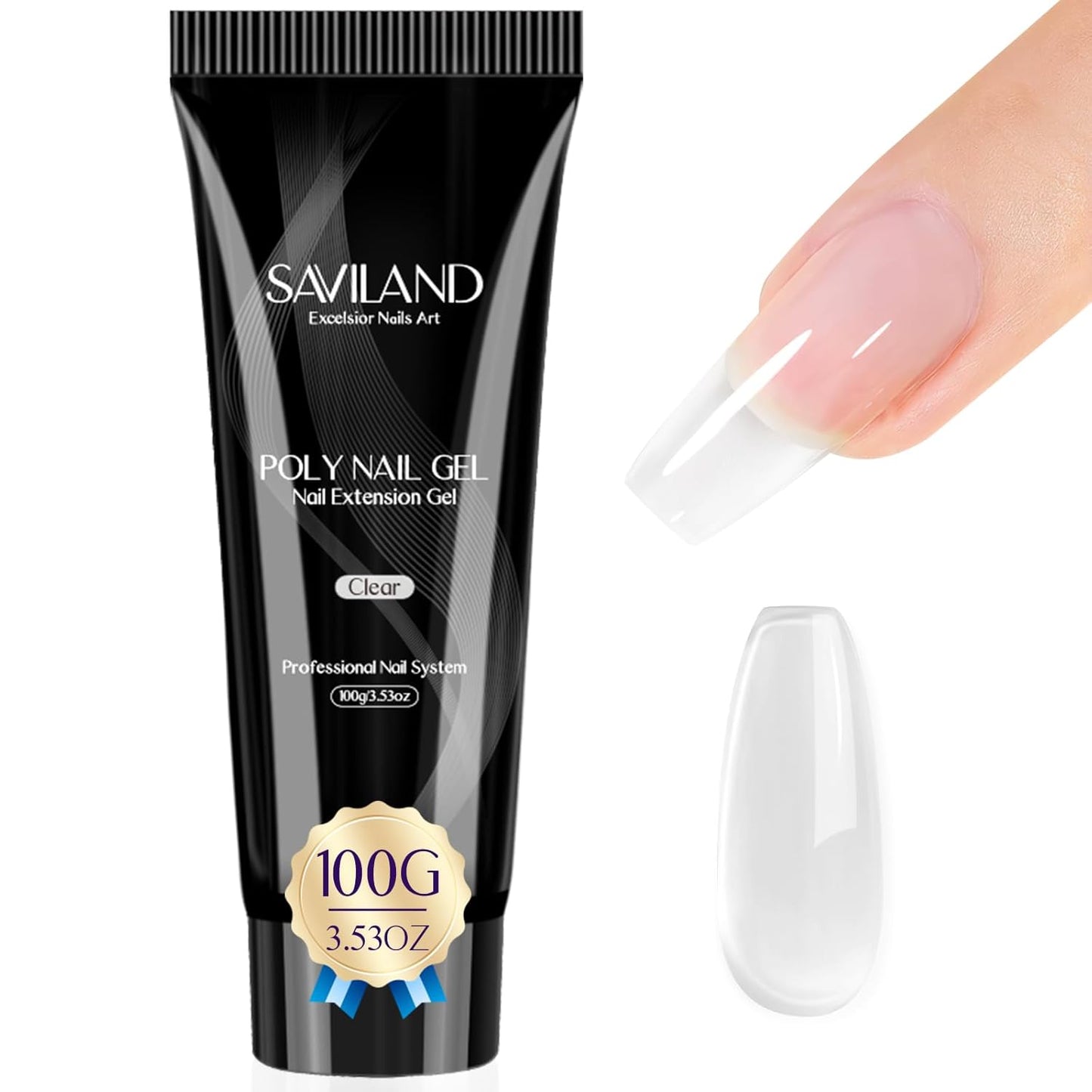 SAVILAND Large Clear Poly Gel: 100g Natural Nail Extension Poly Hard Gels For Starter Salon-Like Strengthener Long Lasting Poly Nail Gel for Beginner & Professional DIY at-Home