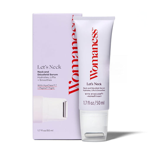 Womaness Let's Neck Firming Serum - Hydrates, Lifts, and Smoothes with Cooling & Massaging Roller Applicator - Cream for Women to Smooth Wrinkles & Tightening Sagging Skin - 50ml Roller