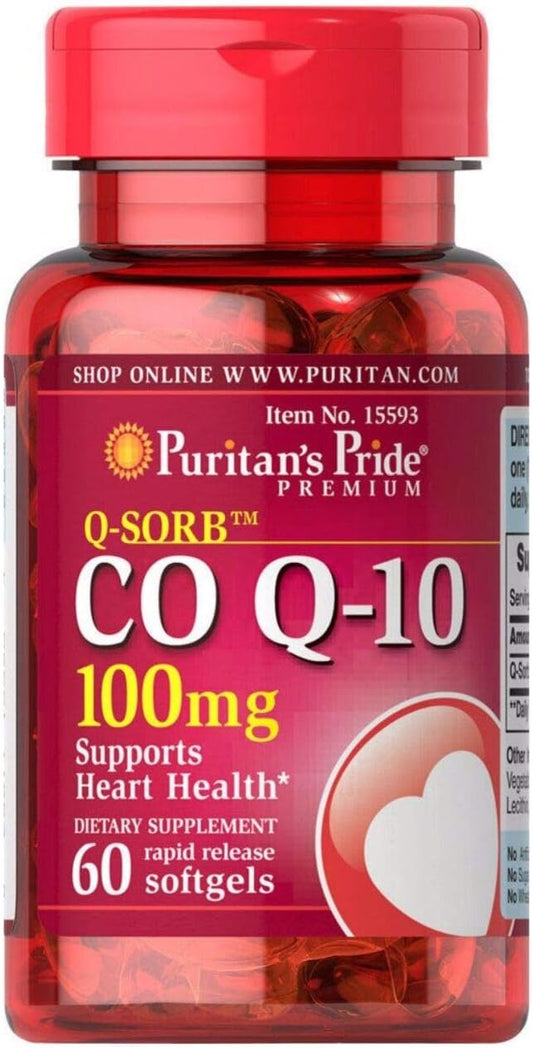 Puritan's Pride Q-Sorb CoQ10 100mg, Supports Heart Health, 60 Rapid Release Softgels, 60 ct