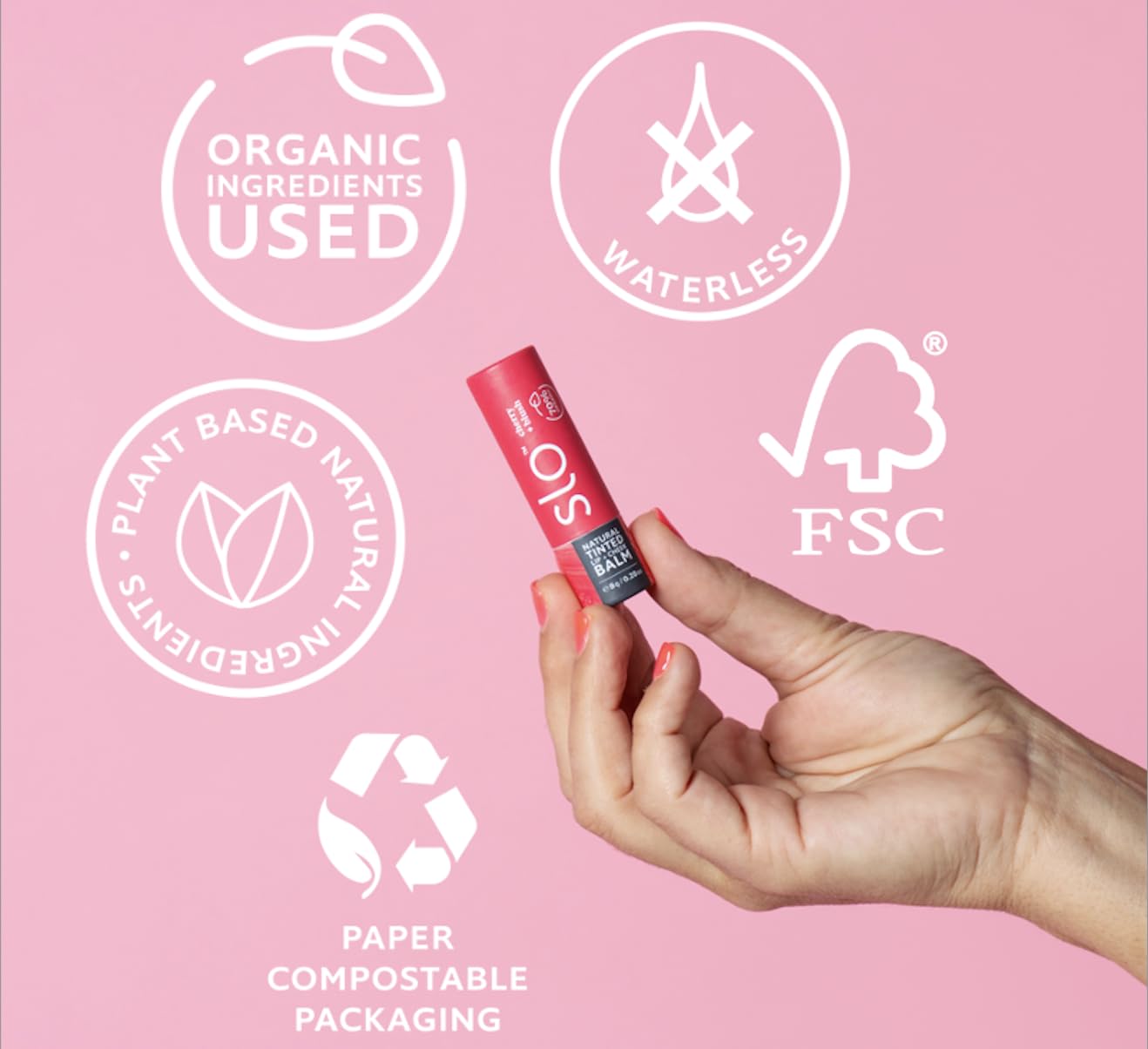 Slo | Natural Tinted Lip and Cheek Balm - All Natural Ingredients, Vegan & Cruelty Free, Hydrating & Soothing, Plastic Free, Paper Packaging | Cherry Blush, 0.28oz