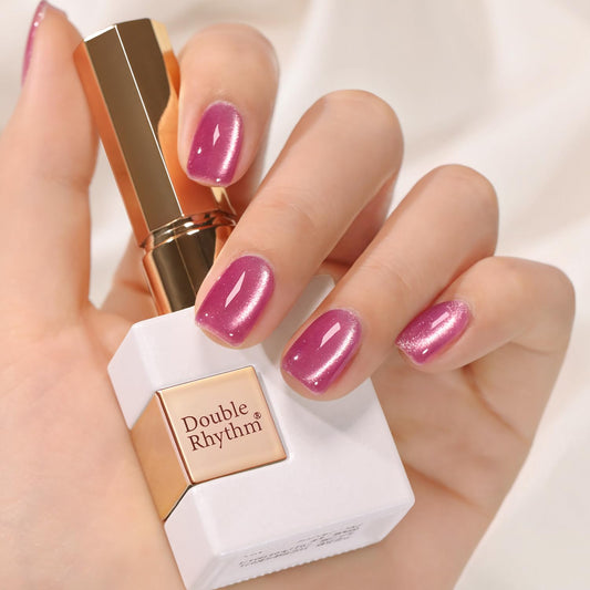 Double Rhythm Cat Eye Gel Polish with Magnet 15ML Holographic Glitter Shimmer Translucent Sheer Color Jelly Glass Magnetic Gel Polish Salon DIY at Home (Purple Pink-MC1043)