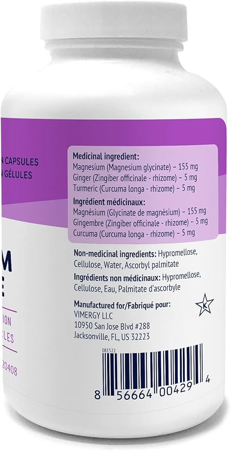 Vimergy Magnesium Glycinate – Stress Support – Chelated to Avoid Tummy Upset*– Promotes Heart Health & Energy*– Kosher, Vegan Gluten-Free – 180 Caps