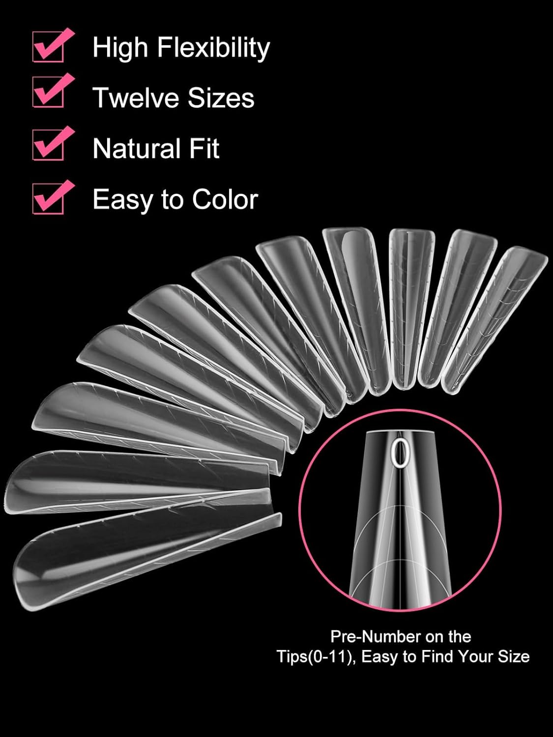 TOROKOM 120Pcs Poly Extension Gel Dual Forms Clear Tips Set - Acrylic False Nails With 12 Sizes Square Stiletto Gel Forms Full Cover Reusable Molds