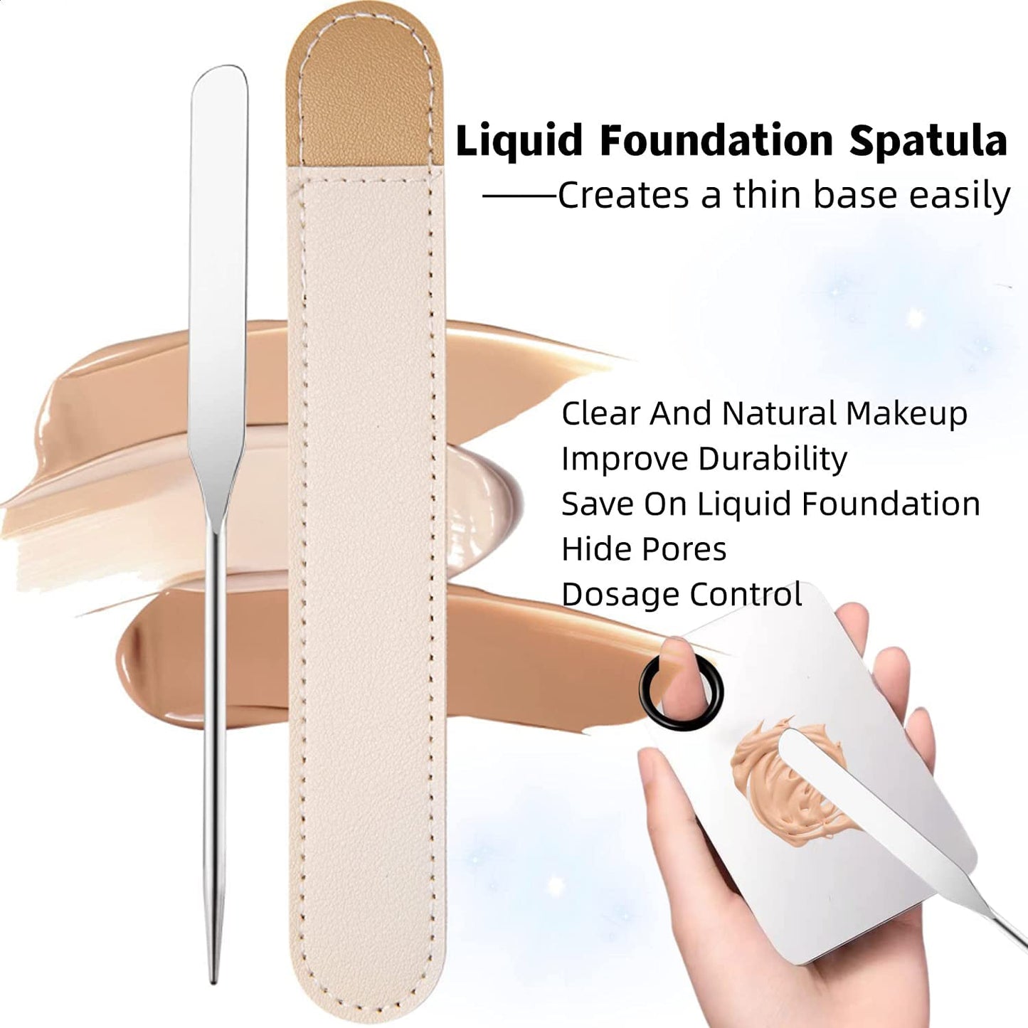 Makeup Spatula and Makeup Palette, Stainless Steel Foundation Palette & Tiny Spatula Tool for Nail, Art, Eye Shadow, Eyelash, Face Makeup (Stainless Steel Palette)