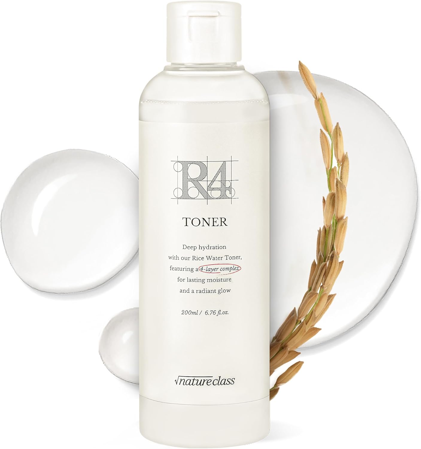 R4 Hydrating Rice Toner with Rice-Peptide & 4-Liposome Complex – Calming & Moisturizing Glowing Toner, Lasting Hydration, Hypoallergenic Korean Skincare 6.76 fl.oz.