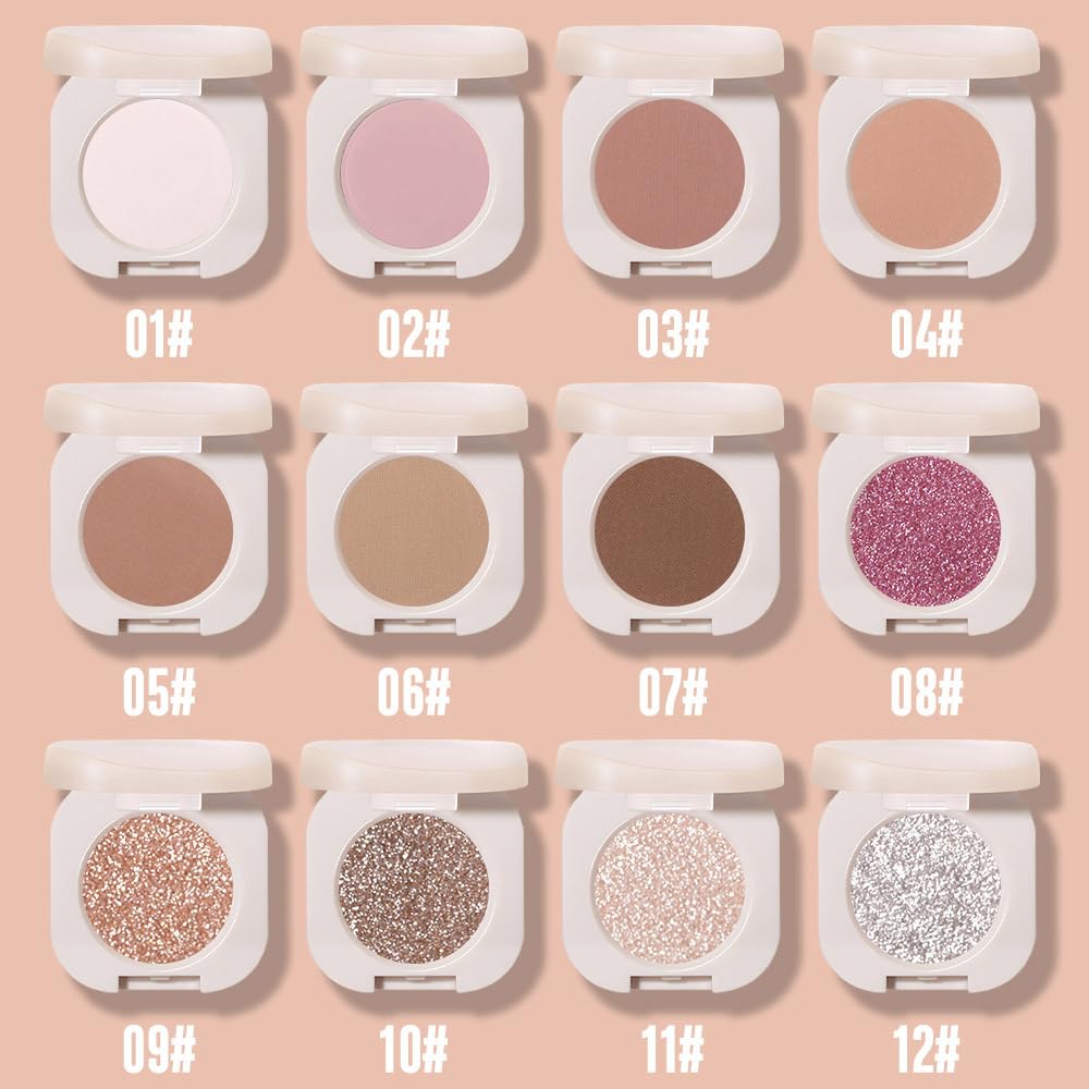 Single Nude Rose Gold Shimmer Eyeshadow,Monochrome Eye Shadow,Apply Make Up Easily,Glitter Single Eyeshadows 24 Hour Eye Makeup Longwear Waterproof